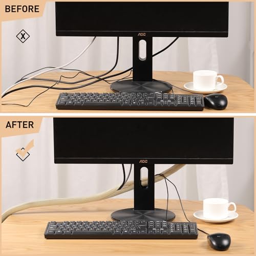Image of AGPTEK Cable Sleeve, 10ft - 4 /5 inch Cable Management, Desk Cord Cover Organizer Wire Hider for Home Office Computer TV Wire Loom Tubing, Pet Proof Cord Protector from Cat Dog Chewing, Wood Color