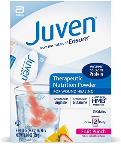 Juven Therapeutic Nutrition Drink Mix Powder for Wound Healing Support, Includes Collagen Protein, Fruit Punch, 48 Count