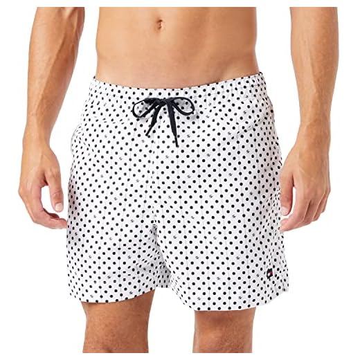 Tommy Hilfiger Medium badbyxor med dragsko för män, Vitrandig polkaprickig, XL