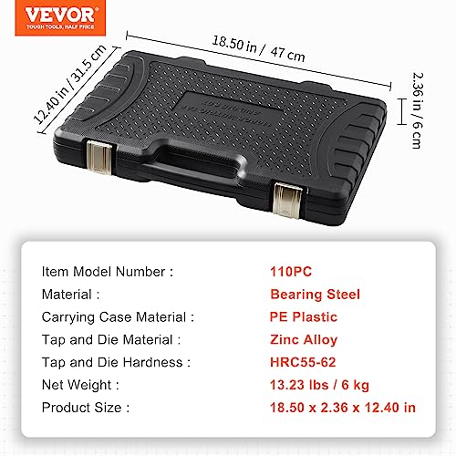 VEVOR Tap and Die Set, 110-Piece Include Metric Size M2 to M18, Bearing Steel Taps and Dies, Essential Threading Tool for Cutting External Internal Threads, with Complete Accessories and Storage Case 7 VEVOR Tap and Die Set, 110-Piece Include Metric Size M2 to M18, Bearing Steel Taps and Dies, Essential Threading Tool for Cutting External Internal Threads, with Complete Accessories and Storage Case - Image 7