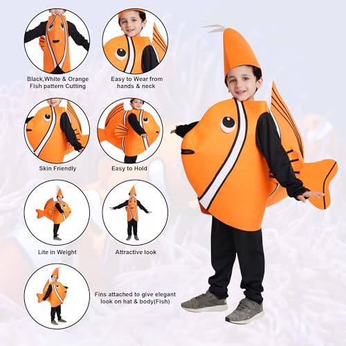 Image of Kaku Fancy Dresses Nemo Fish Cutout for Kids, Clown Fish Costume for Boys & Girls (Freesize /Only Cutout with Cap)