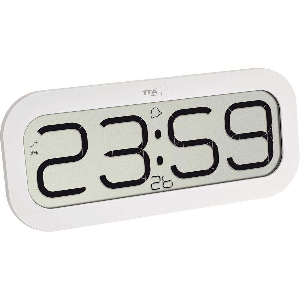TFA Dostmann Digital radio-controlled clock BimBam, 60.4514.02, with hourly chime (Big Ben, bells, birds, cuckoo, singing bowl), large display, white