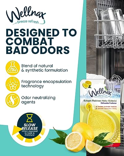 Wellnax Dishwasher Cleaner and Deodorizer - Rinse aid, Dishwashing Machine Odor Eliminator & Deodorizer, Fresh Fragrance Gel With Smell Removal Solution, Freshener Smelling In Dishwash (Lemon)