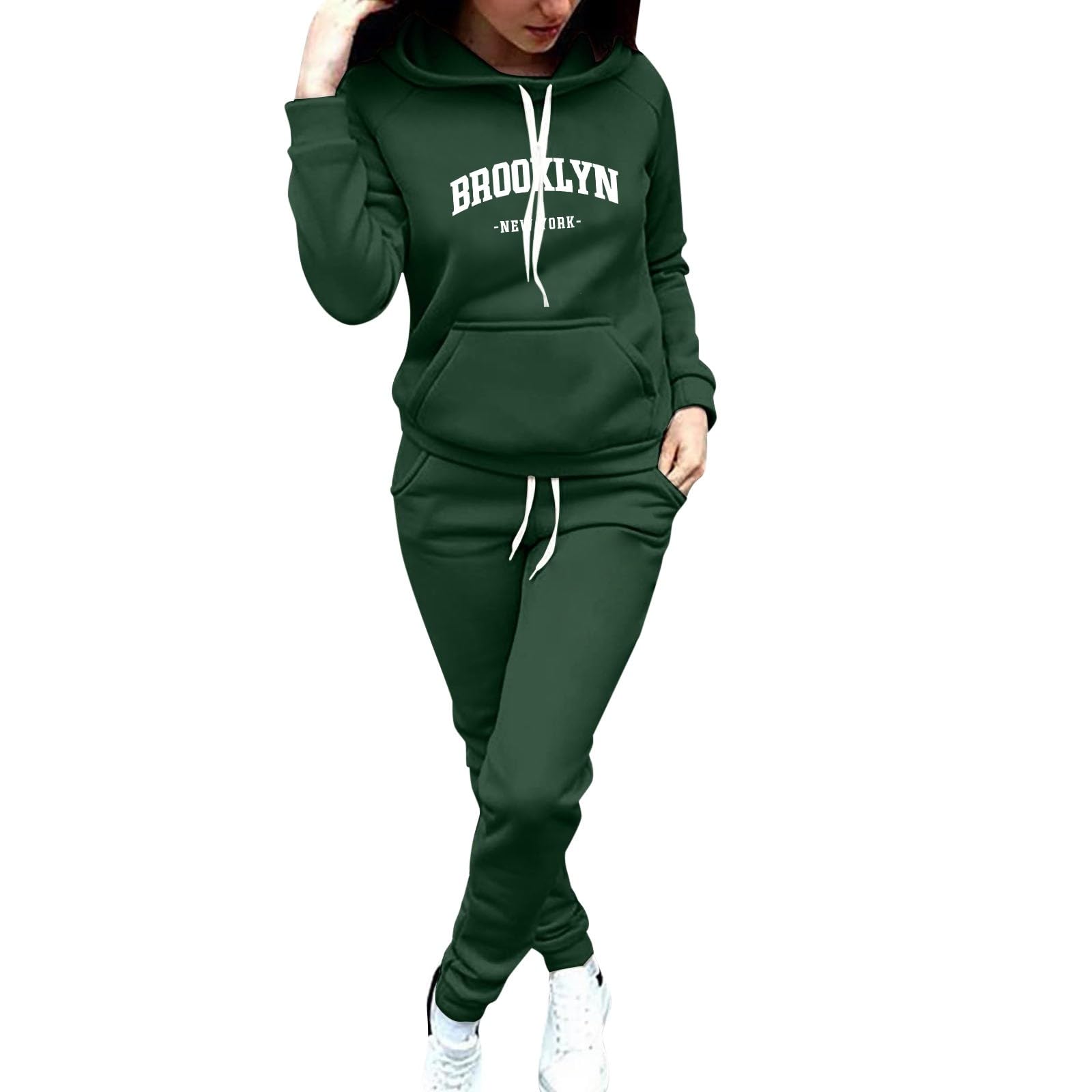 Jogginganzug Damen Modischer Frauen Hosenanzug Baumwolle mit Kapuzenpulli praktischer Kordelzug-für bequemen Casual-Stil