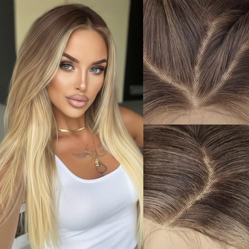 AISI HAIR 13x4 HD Lace Front Wig Mixed Blonde Pre Plucked With Baby Hair Straight Glueless Synthetic Wigs for Women 28inch Beginner Friendly