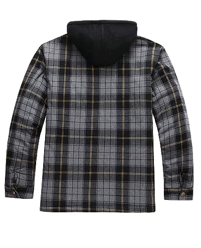 ZENTHACE Men's Thicken Plaid Hooded Flannel Shirt Jacket with Quilted Lined,Zipper&Snap2