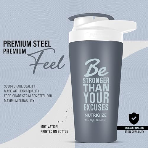 Image of Stainless steel shaker 700ml protein shaker bottle - leak proof 304 SS food grade steel, gym shaker, shaker bottles for protein, steel shaker for gym (Gray)