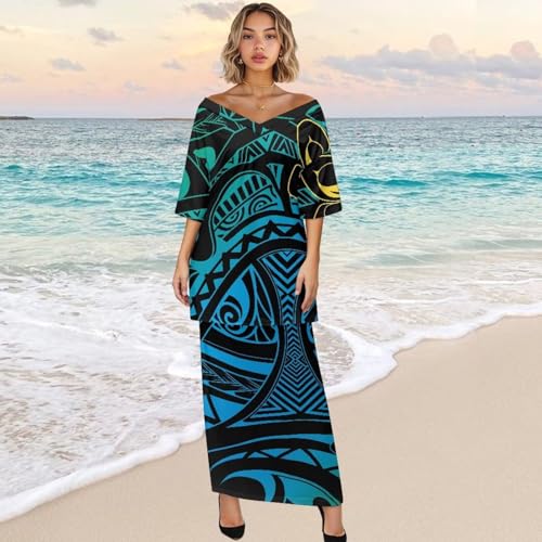 2025 Polynesian Tribal Design Samoan Puletasi Set Ptaha Plus Size Women's Top and Skirts Two Piece Set Dress4