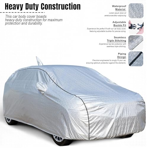 Image of Pivalo Car Cover for Grand i10 Nios All Model & Years (2019-2025) 100% Waterproof with Mirror Pockets, Triple Stitched Bottom Elastic Dustproof Full Body Protection (Heat & UV Resistant, Silver)