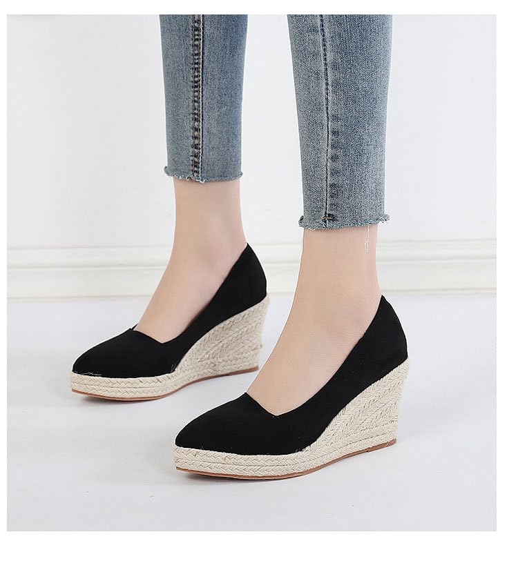 Women's Wedge Pumps Closed Toe High Heel Slip on Office Dress Shoes，Round Toe Dress Shoes Bridal Wedding Vacation Wedge Heels3