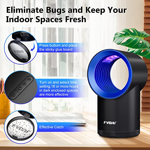 Fvoai Fly Trap Indoor, Fruit Fly Traps For Indoors H3 Mosquito Zapper Indoor Insect Trap With Suction, Time Setting, Bug Light & 10 Pcs Sticky Glue Boards (Blue) #TOP5
