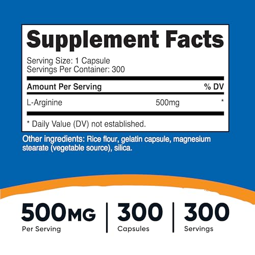 Nutricost ZL00773 L-Arginine 500Mg, 300 Capsules thumb #1