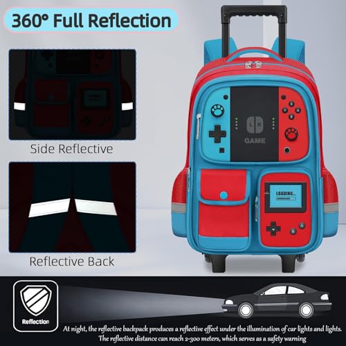 Kids Rolling Backpack for Boys - Gamer Boys Rolling Backpack with Wheels, Wheeled Travel Bookbag for Elementary Middle School, Lightweight Roller School Bag4