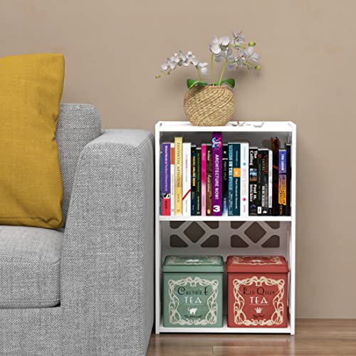 Rerii Small Bookshelf Bookcase For Small Spaces, Bed Side End Table 3 Tier 2 Shelf, Mini Little Book Shelf Case For Kids Room Bedroom Living Room Office, White #TOP4