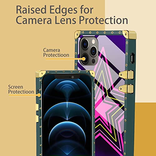 Zhuoshuangtc Square Case For Iphone 12 Pro Max With Animated Star Neon Light Design,Full Body Soft Tpu Metal Plating Corner Shockproof Protection For Iphone 12 Pro Max-496 #TOP3