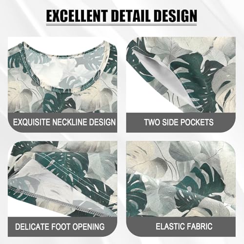 ALAZA Vintage Green White Leaves Pajama Set Short Sleeve Sleepwear Soft Lounge Nightwear4