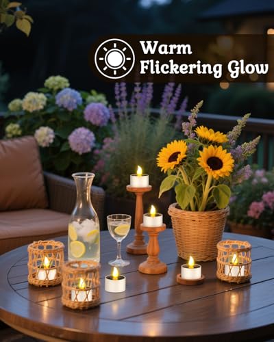 Image of SoulBay 6pcs Solar Power Tea Lights Outdoor Candle Flameless Flicker IP65 Waterproof Rechargeable LED Candles with Dusk to Dawn Sensor for Lantern Garden Camping Party Home Decorations, 2.3 inch x 2 inch