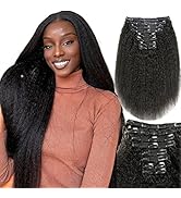 Kinky Straight Clip In Hair Extensions Human Hair Clip In Extensions For Black Women #1b Natural ...