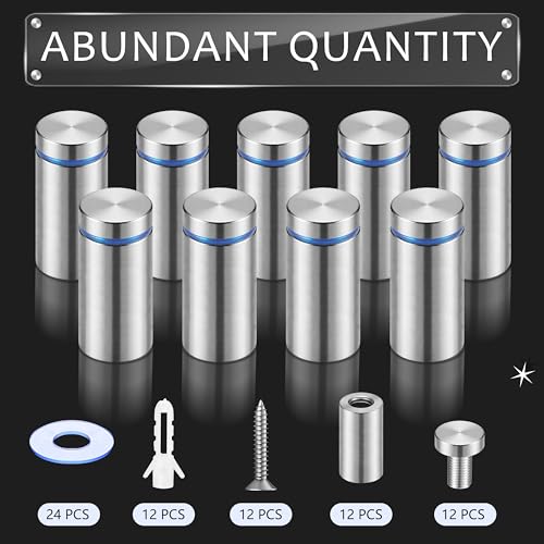 Image of Pelopy 12 Pcs Sign Standoff Screws Advertising Screws Stainless Steel Wall Standoff Mounts Glass Acrylic Nail (3 /4 x 1-5 /8 Inch)