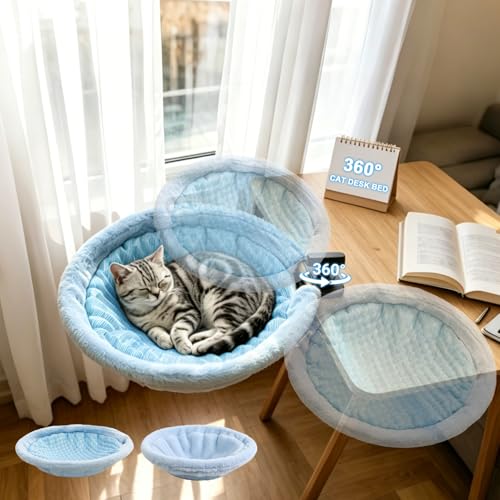 EXPAWLORER Cat Desk Bed - 360 Rotating & Adjustable & Washable Cat Hammock Soft Dual-Sided Reversible Mat Cattery for Office Desks & Game Tables 15x15 Spacious Retreat for Cats Holds Up to 40lbs