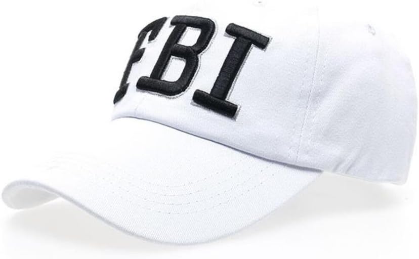Funny hat Unisex Leisure Cotton Embroidery Baseball Cap/Casual Outdoor Sport Sanpback Hats with FBI Printed, white