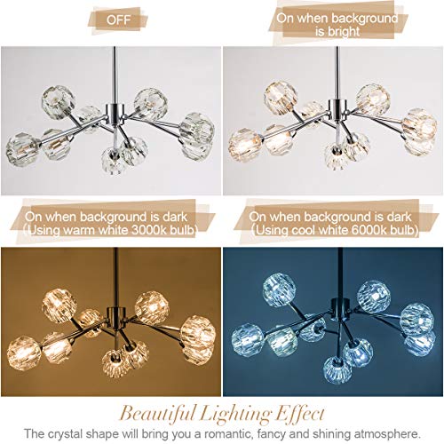 Weesalife AA8817CH-1-P Sputnik Chandeliers Modern Crystal Pendant Light Chandelier 9 Lights Contemporary Chrome Branches Chandeliers Ceiling Light Fixtures thumb #6