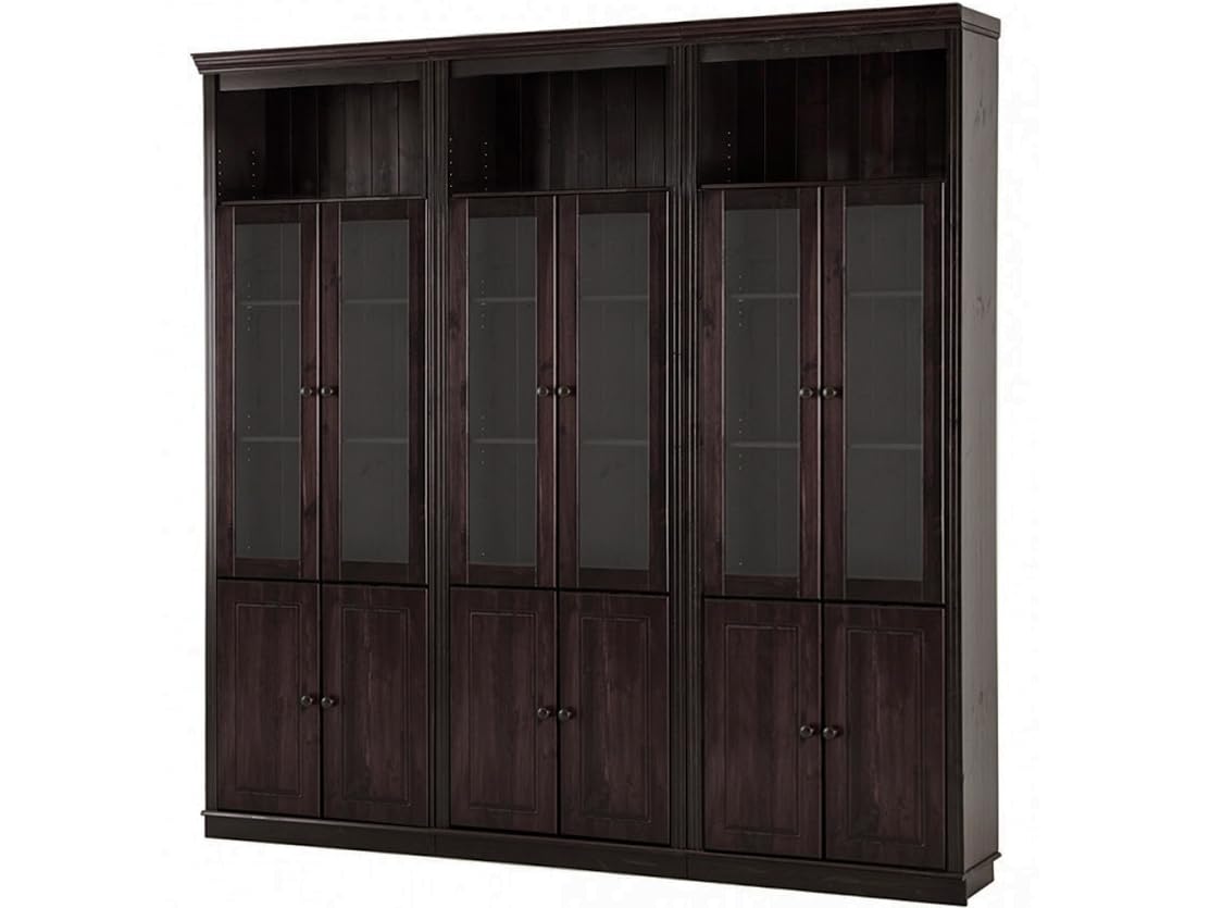 Anita Wall Unit L with 3 Bookcases, 6 Glass Doors and 6 Wooden Doors in Havana Lacquer, 222 x 34 x 223 cm (W x D x H)