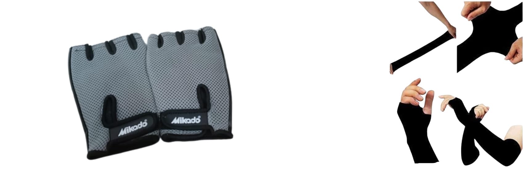 Mikado sports gym gloves finger tip cut gloves and UV Sun protection Anti-Sweat Cool Arm Sleeve (Black, Unisex) combo of 2 product-image-16
