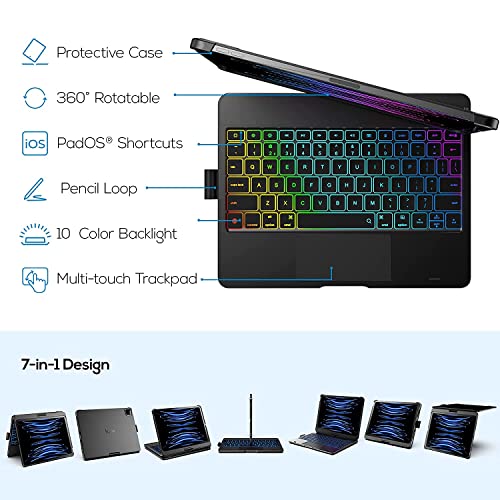 Image of typecase Touch Keyboard for iPad Air 11 (M4 /M3 /M2, 2026 /2025 /2024),Air 5th /4th & Pro 11(4th /3rd /2nd /1st) Trackpad,11-Color Backlit,360Rotatable, Pencil Holder (Not for A16 /10th /Pro 11-M5 /M4)-Black'26