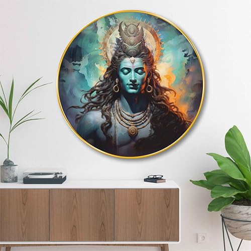 SAF Lord Shiva Round Wall Painting with Golden Frame | Meditating...