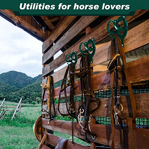 Image of Dunzy 6 Pcs 3 Pcs Bridle Hooks Horse Bridle Rack, Dark Green | Metal Horse Bridle Rack for Barn Storage, Includes Mounting Hardware and Anchors, Space Saving Hooks for Halters and Reins