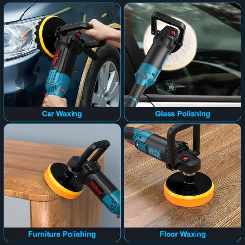 Image of ENEACRO 1700W Rotary Car Buffer Polisher Waxer | 7-inch /6-inch, 7 Variable Speed 1300-3500RPM, Detachable Handle, Suitable for Boat, Car Polishing and Waxing