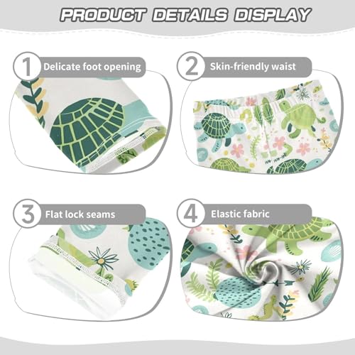 Green Turtle Girls' Leggings Toddler Doodles Flowers Seahorses Kids Yoga Pants Dance Active Tights 4T3
