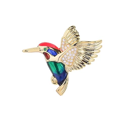 14K Gold Chinese Style Kingfisher Brooch, Hand-Painted Enamel & Moissanite