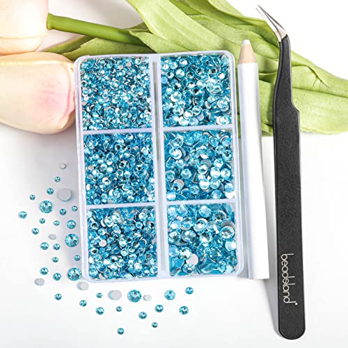 Beadsland 4300pcs Flatback Rhinestones,Blue Rhinestones Nail Gems Round Crystal for Crafts,Mixed 6 Sizes with Picking Tweezers and Wax Pencil Kit - Image 2