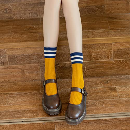 5 Pairs Fashion Striped Athletic Socks,Casual Cute Vintage Crew Socks,All Season Socks for Women Girls3