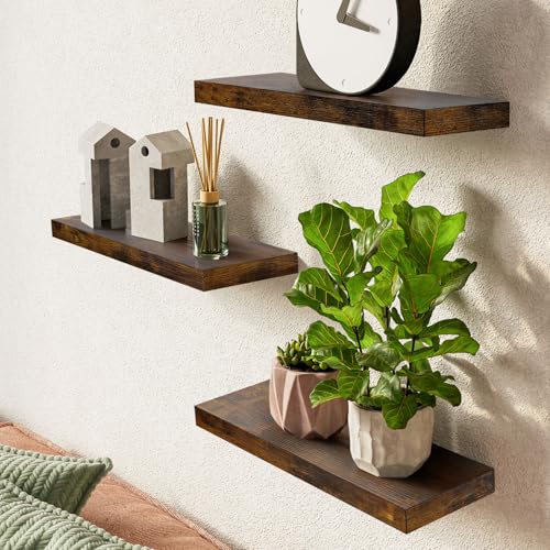 BAYKA-Floating-Wood-Shelves-Wall-Mounted-for-BathroomBedroomLiving-RoomKitchenSmall-Hanging-Shelf-for-BooksStorageRoom-Decor-with-22lbs-CapacityRustic-BrownSet-of-316inch BAYKA Floating Wood Shelves Wall Mounted for BathroomBedroomLiving RoomKitchenSmall Hanging Shelf for BooksStorageRoom Decor with 22lbs CapacityRustic BrownSet of 316inch