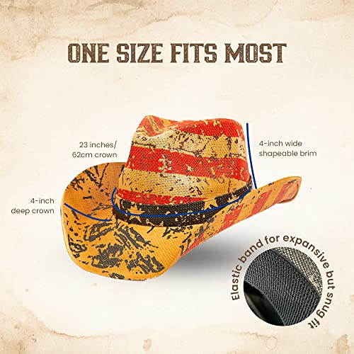 Tovoso American Flag Cowboy Cowgirl Hat With Shape-It Brim For Men Or Women, Vintage Abstract Banner #TOP5