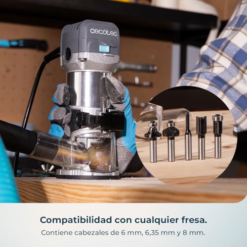 Miniatura 5 de Cecotec Fresadora Eléctrica De Cable Multishape 500. 710w, Incluye 5 Fresas Y Cabezales De 6mm 6,35mm Y 8mm, Velocidad Y Profundidad Regulable, Cuerpo De Aluminio, Diseño Ergonómico, Tope Paralelo