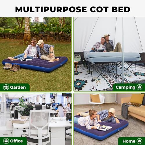 FUNDANGO Camping Cot for Adults 2 Person w/Inflatable Air Mattress, Portable Folding Camping Bed with Frame Side Table Carry Bag for Travel Beach Outdoor, Supports 530 lbs(Grey)