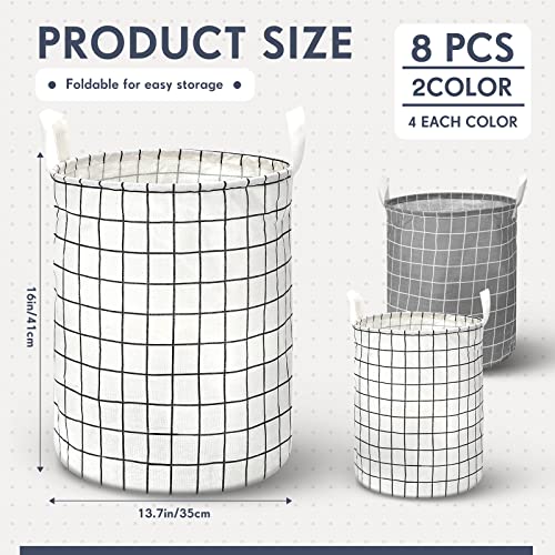 Nuogo 8 Pieces Freestanding Laundry Basket Round Collapsible Organizer Basket Cotton Linen Washable Laundry Hamper Waterproof Laundry Room Organization Large Storage Bins For Kids Toy Room Nursery #TOP1