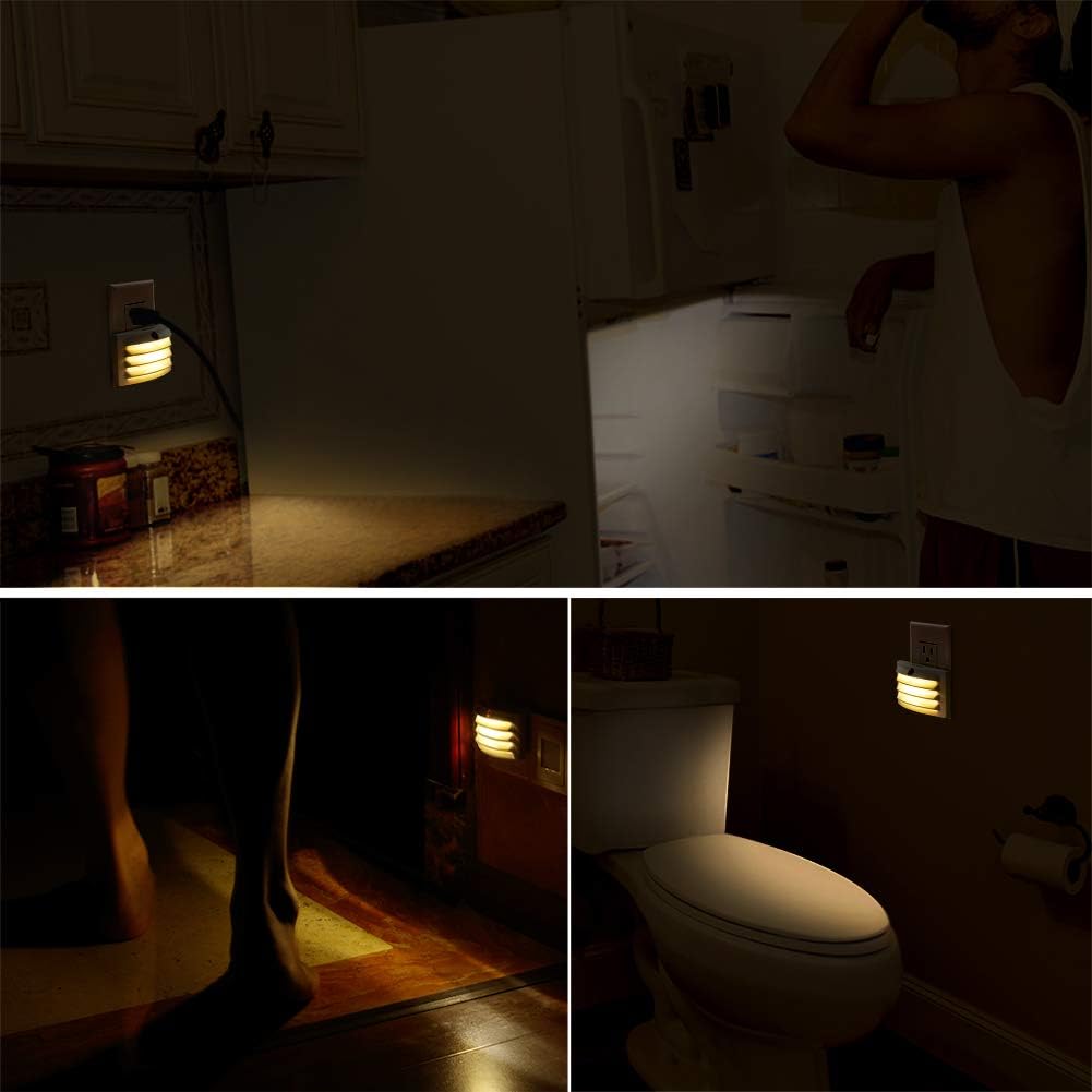 Emotionlite Plug-in Night Light, Glare Free Nightlight, Warm White LED, Dusk to Dawn Sensor, Bedroom, Bathroom, Hallway, Kitchen, Stairways, Corridor, Energy Efficient, Compact, UL Listed, 4 Pack