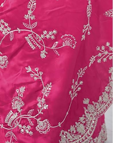 Image of Satrani Women's Satin Embroidery & Sequin Work Saree with Unstitched Blouse Piece