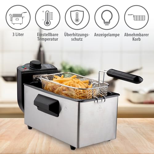 alpina Fritteuse - 3 Körbe - 5 Liter - 2000 Watt - Thermostat bis 190 °C - Anti-Heizung - Edelstahl – Bild 4