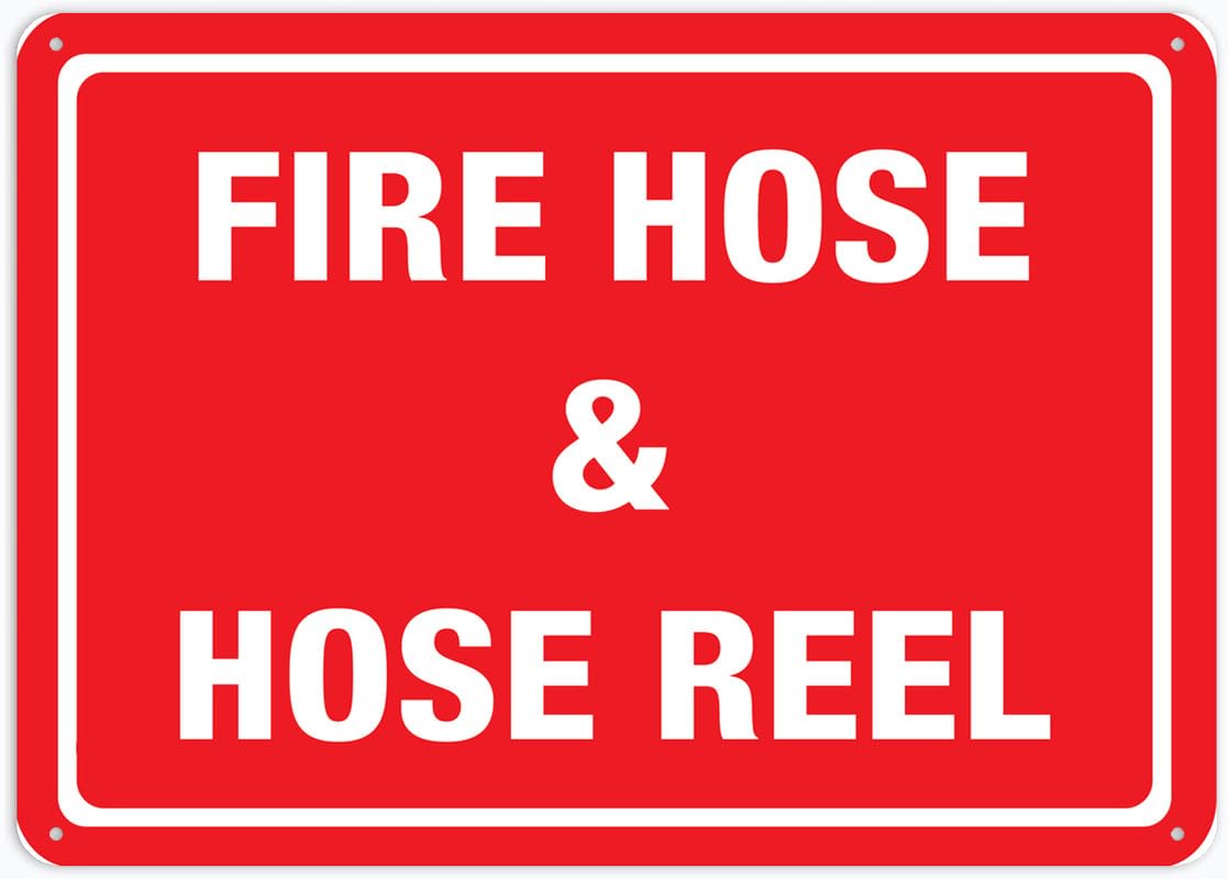 Fire Hose Hose Reel Signs Outdoor, Uv Printed Metal Aluminum Tin Sign 8x12In, Weatherproof and Security Signs for Home Or Business