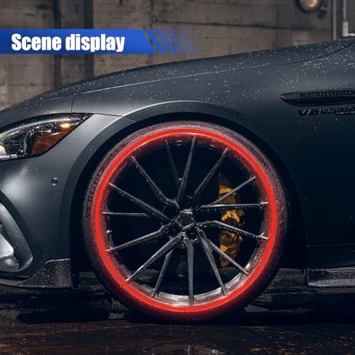 Image of 16PCS 17''-19'' Reflective Wheel Rim Stripe Decal Sticker, Universal Night Safety Tape Reflective Stickers, Waterproof Tire Rim Decoration Stripe Decals for Motorcycle, Car, Bicycle (Red)