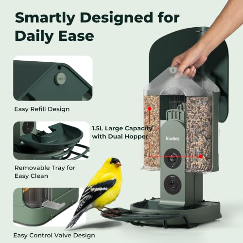 Image of Kiwibit Bird Feeder with Camera 4K, Solar Powered, 8MP Photos, Smart AI ID