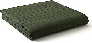 YnM 12lbs Weighted Blanket for Adults, Cotton Heavy Bed Throw Blanket with Cooling Glass Beads for All Season Use, Ideal for One Person of 110lbs (60x80 Inches, Queen Bed,Army Green)