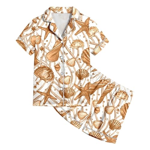 Girls Satin Silk 𝐏a𝐣amas Set Short Sleeve Button-Down 𝐏𝐣s 𝐋oun𝐠ewear Sets with Shorts Cute Print Silk 𝐒lee𝐩wear3