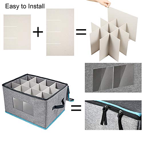 Benzoyl Stemware Storage Box, China Storage Containers Chest Boxes Holds 12 Wine Glass Canvas Case With Lid And Handles, Padded Hard Shell Box With Dividers For Champagne, Red Or White Wine - 2 Pack #TOP1